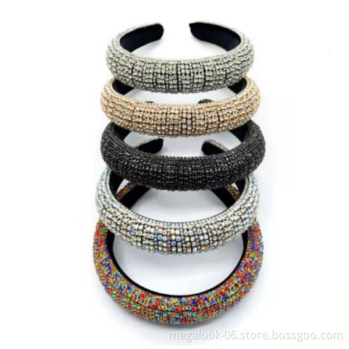Full Handmade  Colorful Baroque Pearl Crystal Headband For Women Luxury Shiny Padded Diamond Hairband Hair Accessories